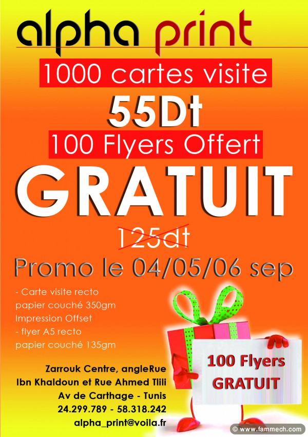 1000 cartes visite + 100 flyer GRATUIT à 55 Dt 