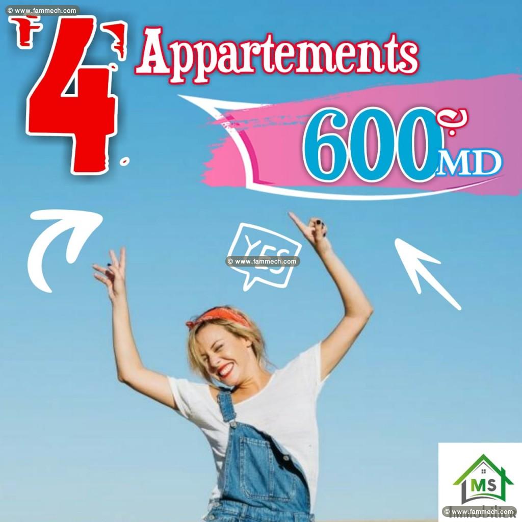 4 appartements de style S+2 à vendre à 600 MD 