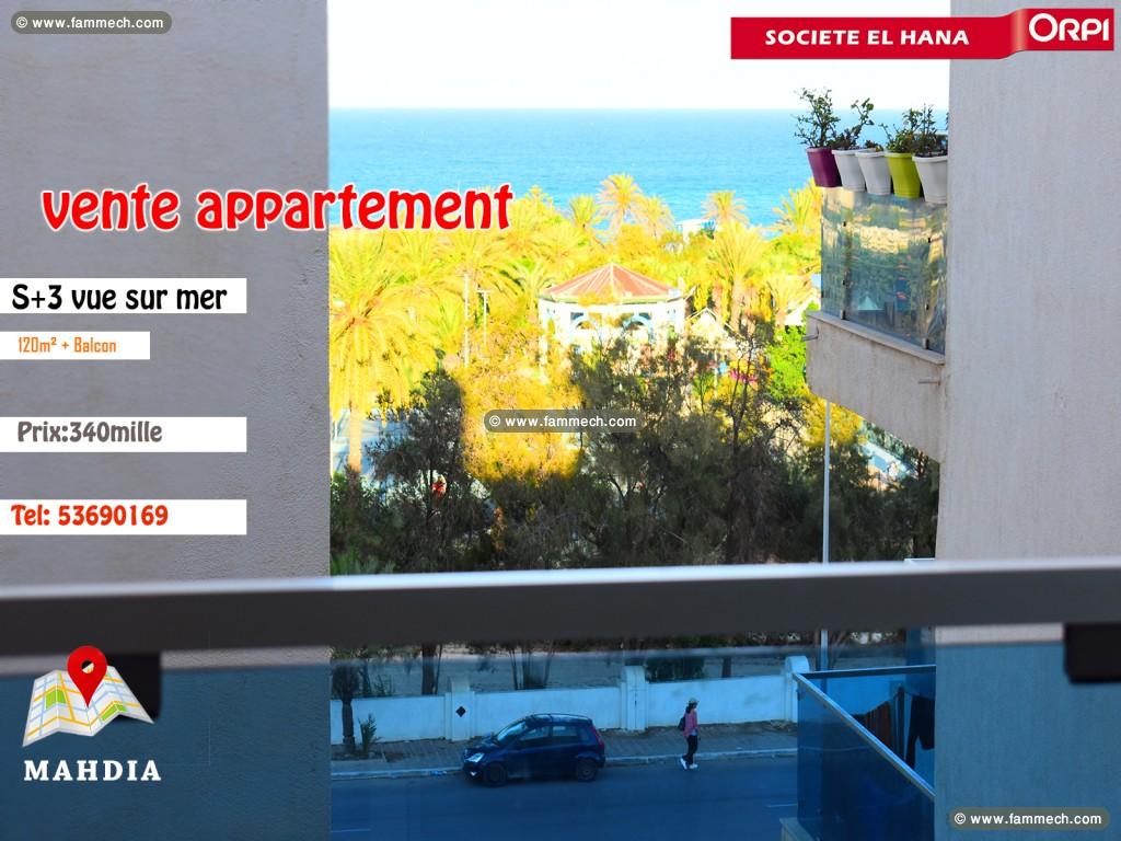 à vendre appartement s+3 vue mer en plein zone tou