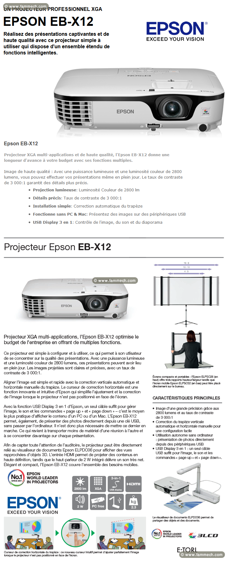 A vendre vidéoprojecteur Epson EB-X12 TRI-LCD