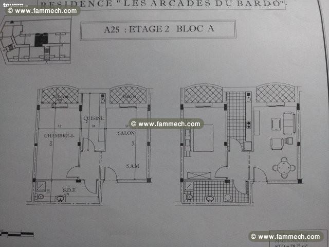 Appartement 2 pièces au bardo 70 m2