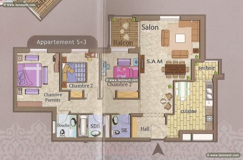 Appartement S+3 à Chouchet Rades