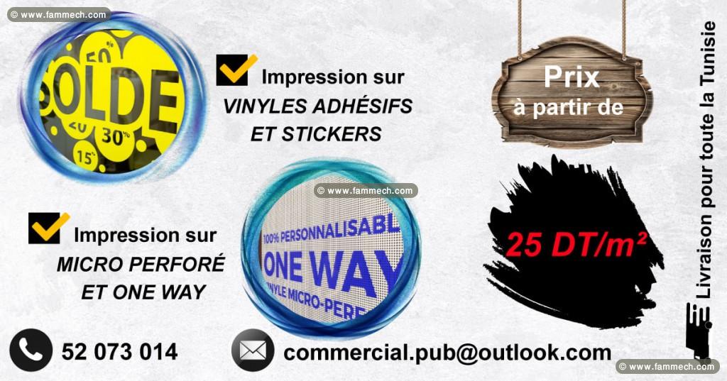 Impression sur vinyle, microperforée, one way