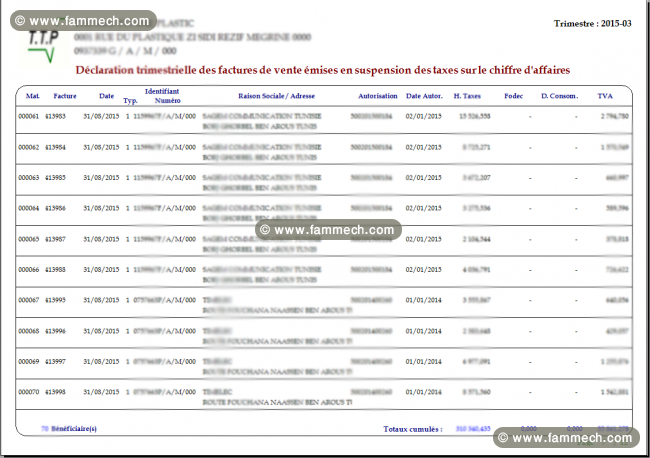 Logiciel de déclaration des ventes en suspension