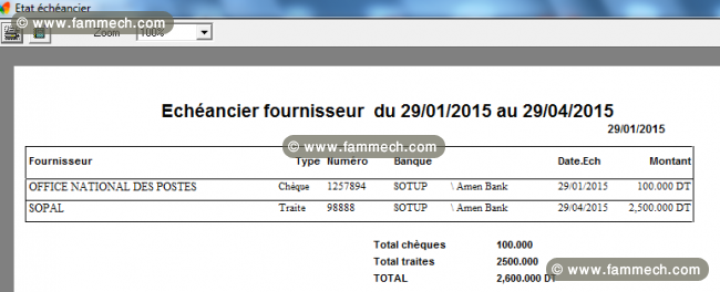 Logiciel d’impression des traites et des chèques 