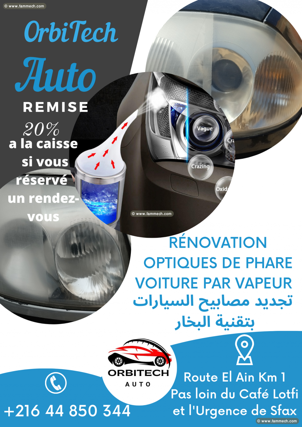 Rénovation Optiques de Phare voiture par Vapeur