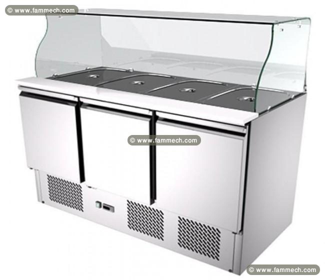 Saladette réfrigérée 3 portes avec vitrine courbe