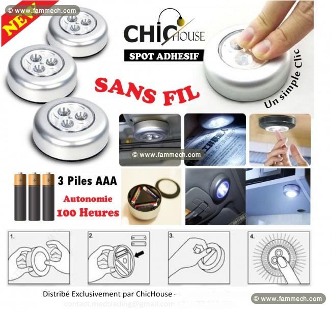 Spot Led adhesif sans Fil (pack de 3)