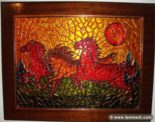 Très beau tableau en bois et cuivre importé 