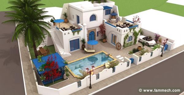 Vente villa, Houch à Djerba vue de mer
