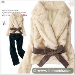 veste fourure lapin beige