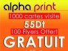 1000 cartes visite + 100 flyer GRATUIT à 55 Dt 
